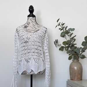 Ultra Pink 100% Cotton Crochet Sweater - Size M